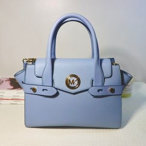 Carmen Leather Medium Satchel Shoulder Bag - Blue (Pale Blue)